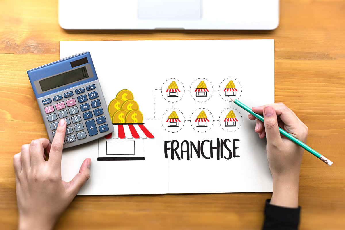 Franchising: Calculator and pencil